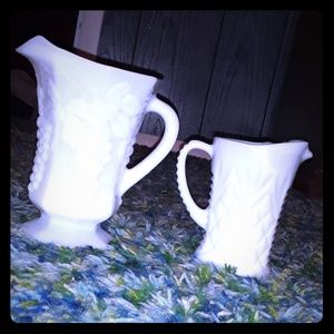 2 crystal pitchers vintage antiques!!!!!